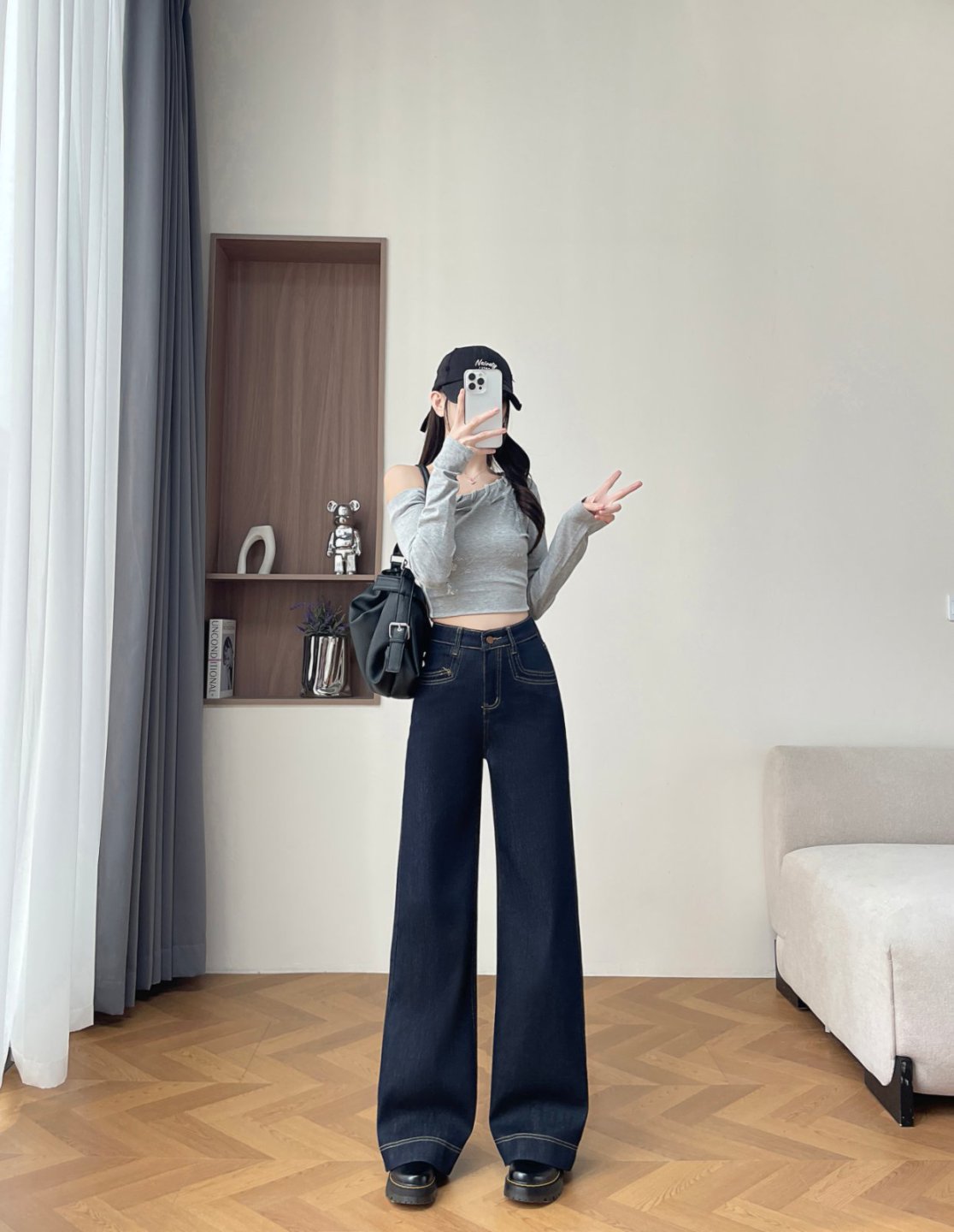 美拉德高腰微喇牛仔裤女新款秋冬高腰弹力修身喇叭长裤百搭阔腿裤