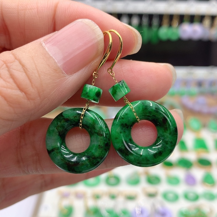 翡翠18K金镶嵌耳饰