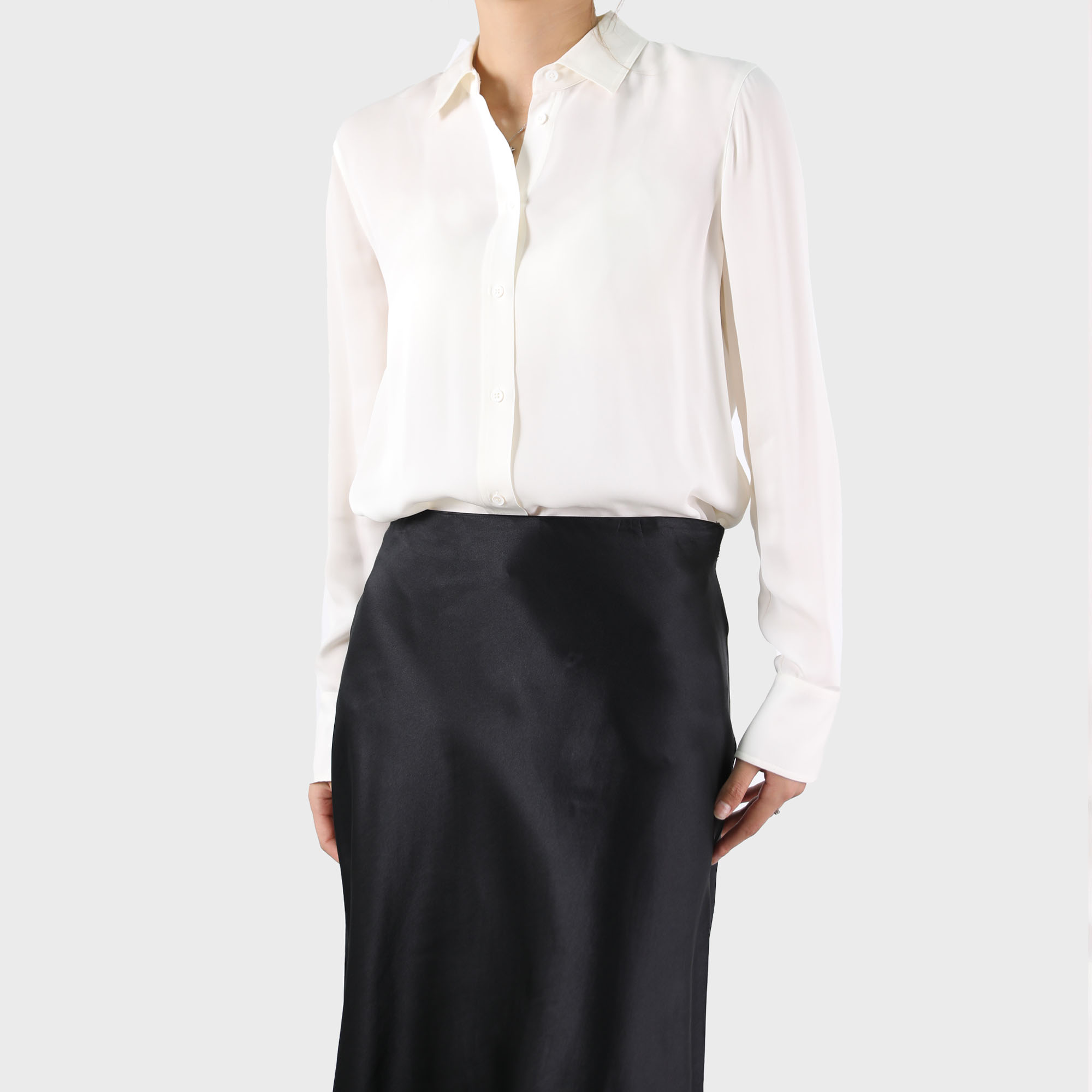 秋木th原单轻奢大p职业宽松显瘦重磅桑蚕丝上衣素雅CS240921