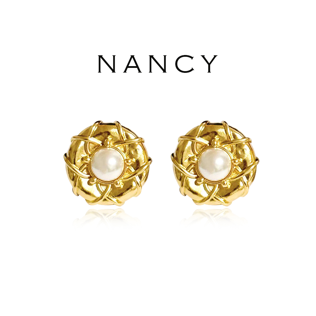 铜合金仿珍珠耳饰 复古港风耳夹圆形珠珠时尚百搭法式金色优雅