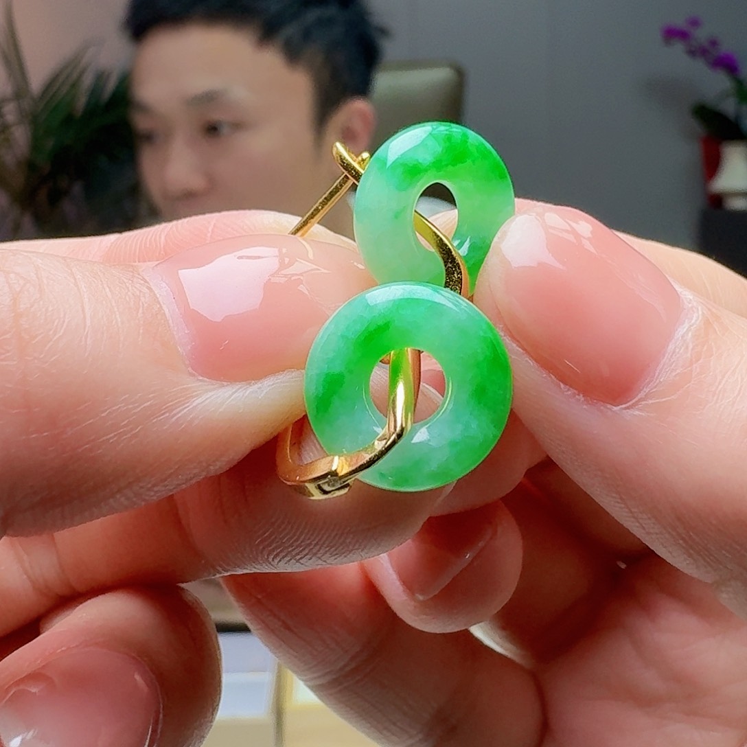 翡翠银S925镶嵌耳饰天然