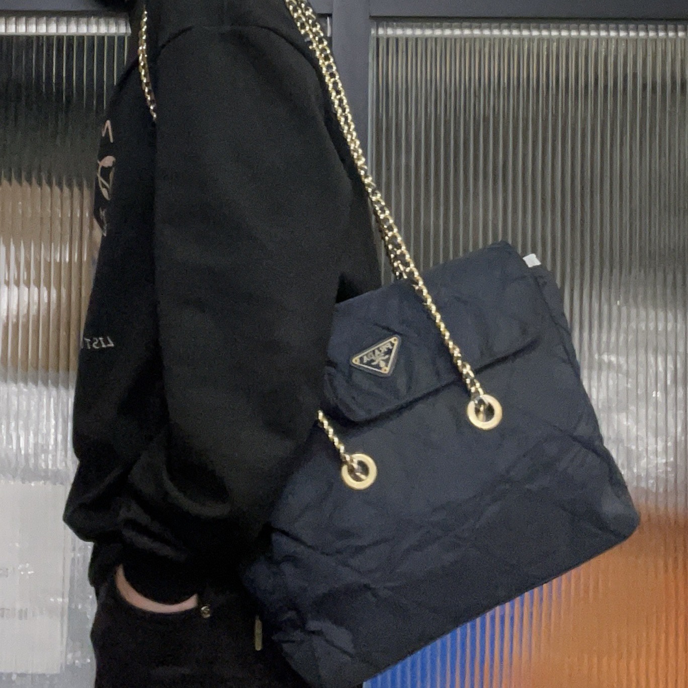 95新 Prada/普拉达 【龙】03 0436 藏青色降落伞单肩包