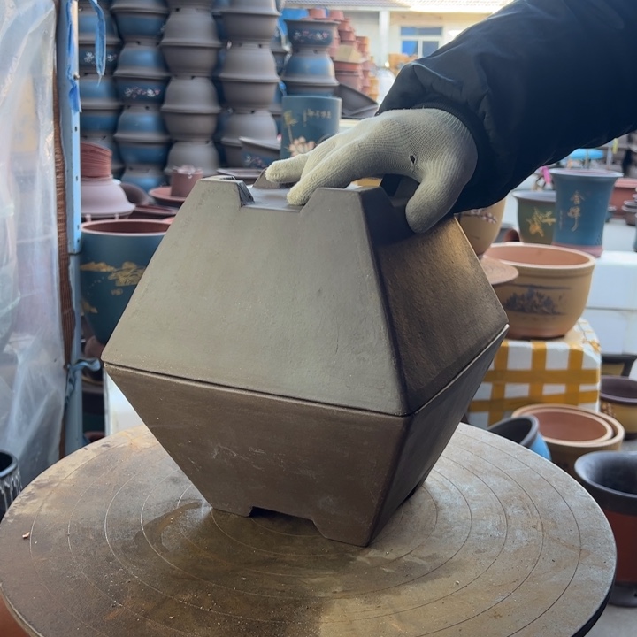 紫砂宜兴紫砂花盆花盆紫方斗大一对