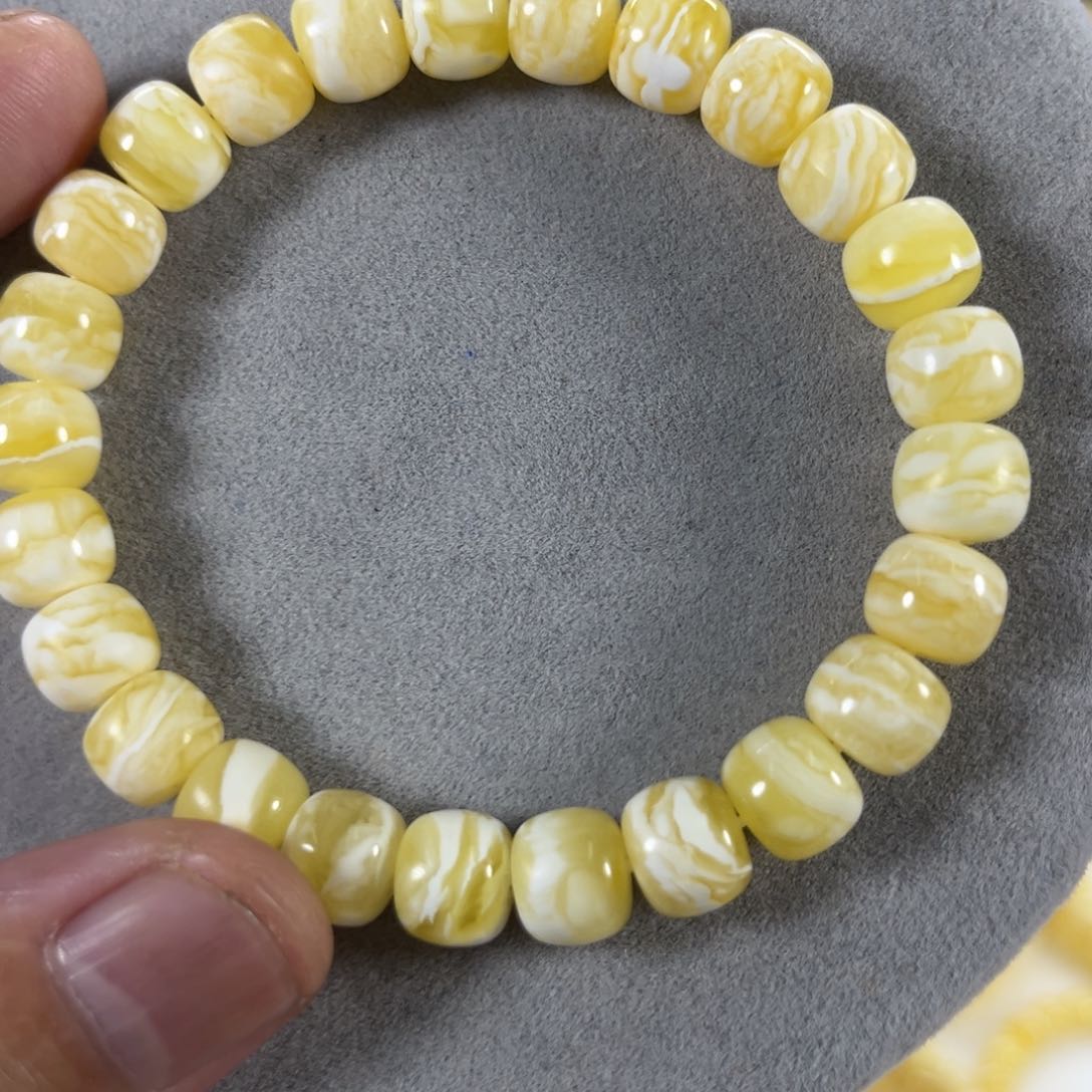 未镶嵌蜜蜡手串纯天然俄料瓷白花虎皮