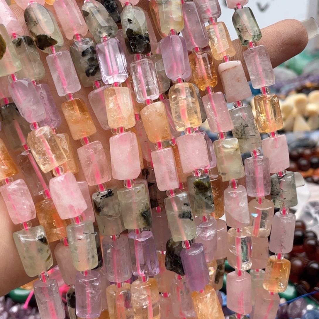玛瑙/玉髓未镶嵌珠宝半成品一条装7*13多宝水晶管珠