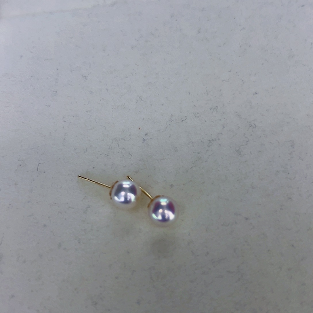 海水珍珠海水akoya天女耳钉7-7.5mm18K金镶嵌