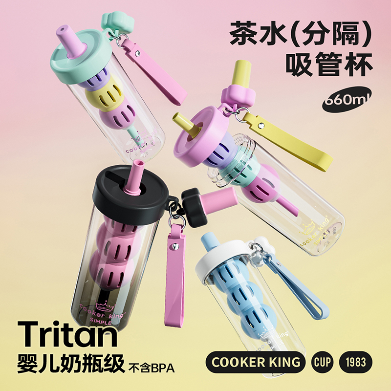 COOKER KING/炊大皇户外便携Tritan大容量夏女生防摔带茶仓吸管杯