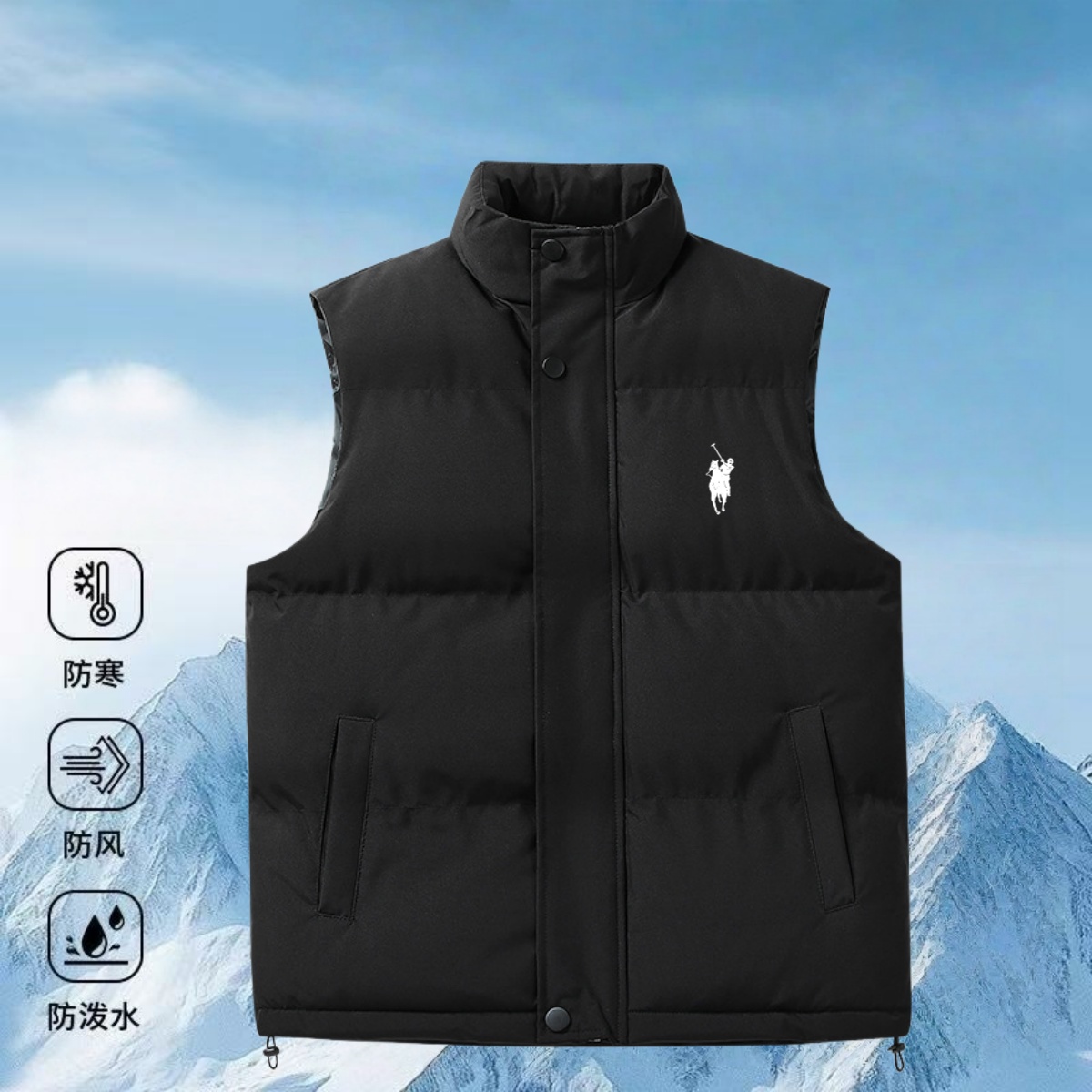 品牌马甲-立领保暖秋冬秋冬男士纯色棉马甲纽扣常规款纯色