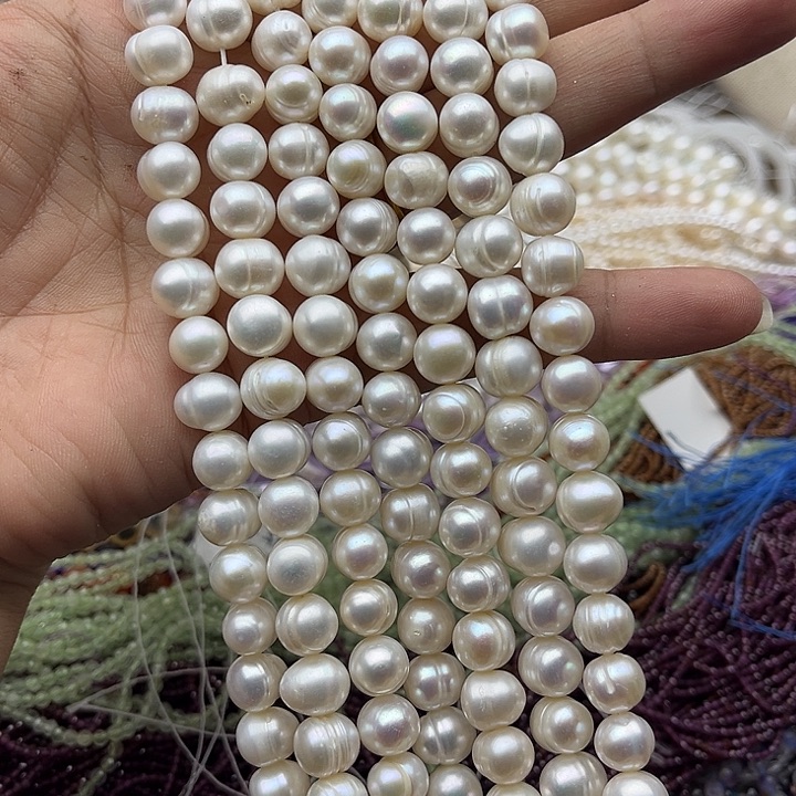 玛瑙/玉髓未镶嵌珠宝半成品一条9mm左右极光螺纹珍珠