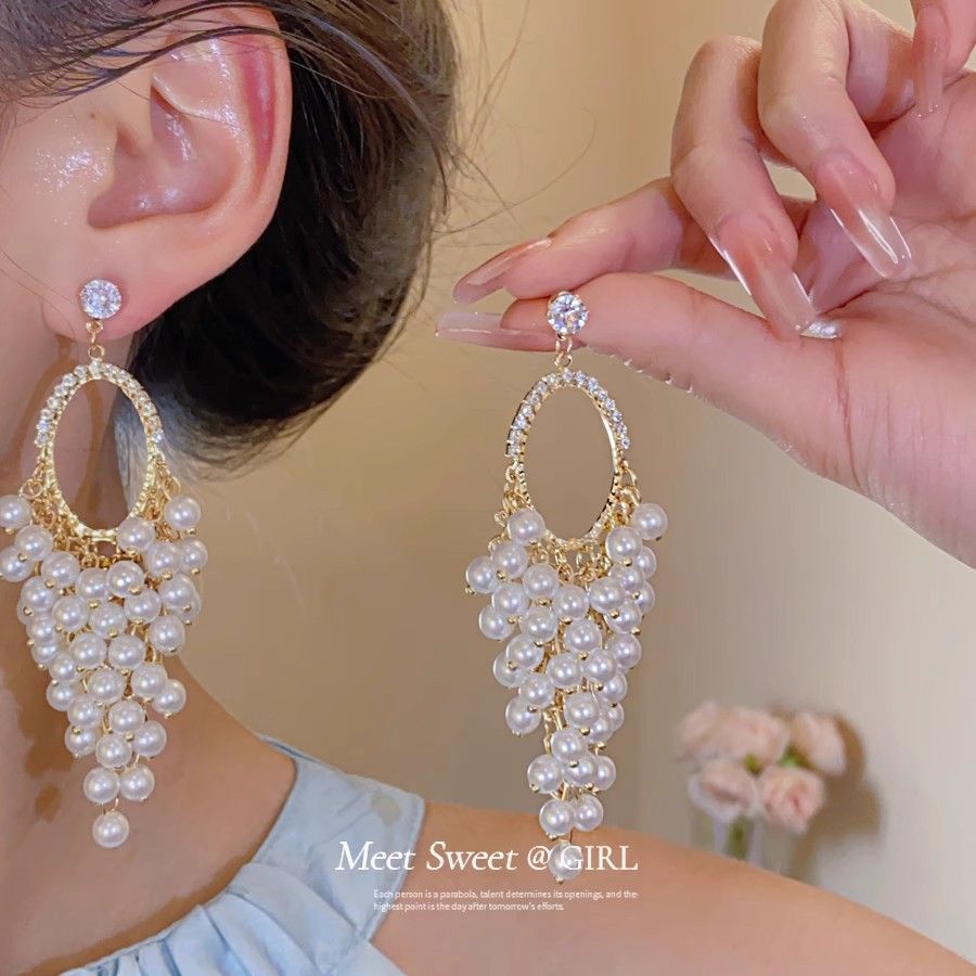 法式长款珍珠流苏耳环2025新款爆款耳钉耳坠气质优雅小众时尚耳饰