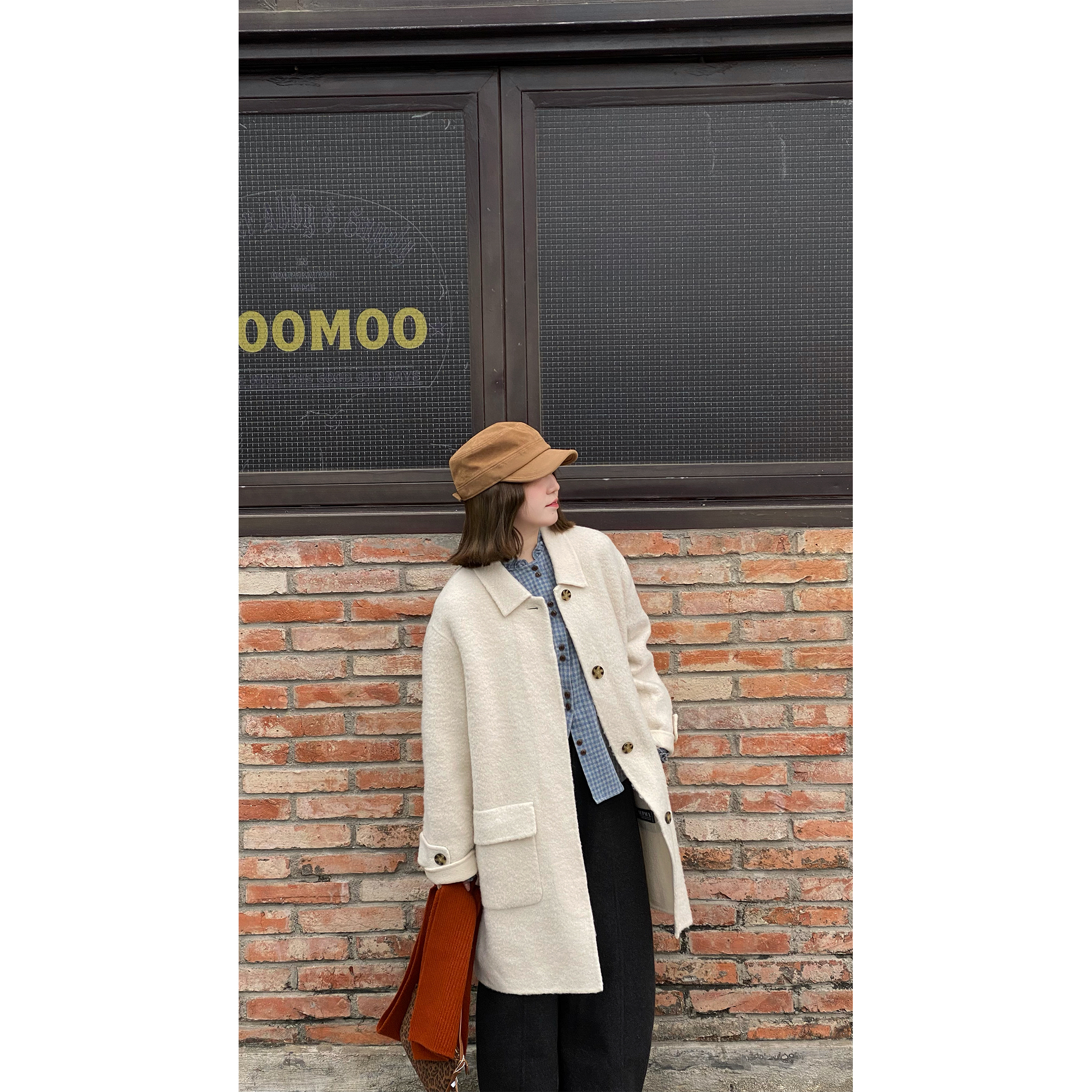 zhukele 进口baby羊绒翻口袋中长大衣