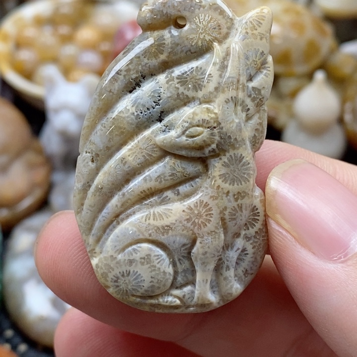 硅化珊瑚（珊瑚玉）颈饰未镶嵌小吊坠有瑕