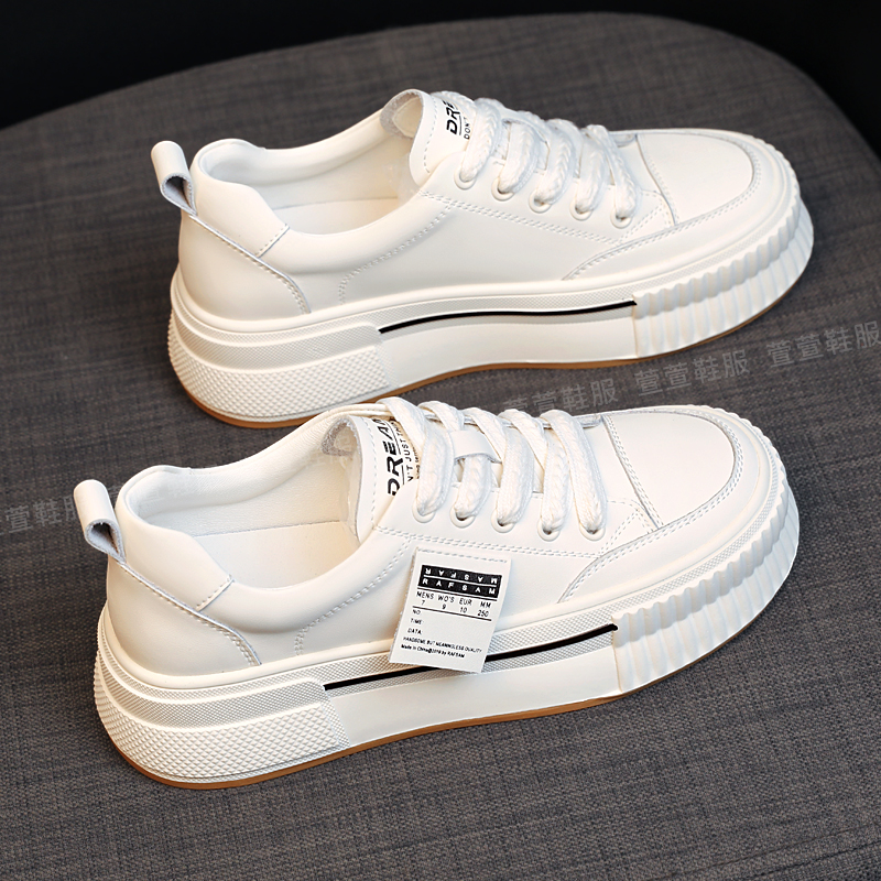 增高4cm透气休闲鞋2025春夏新款厚底板鞋真皮小白鞋百搭运动3934