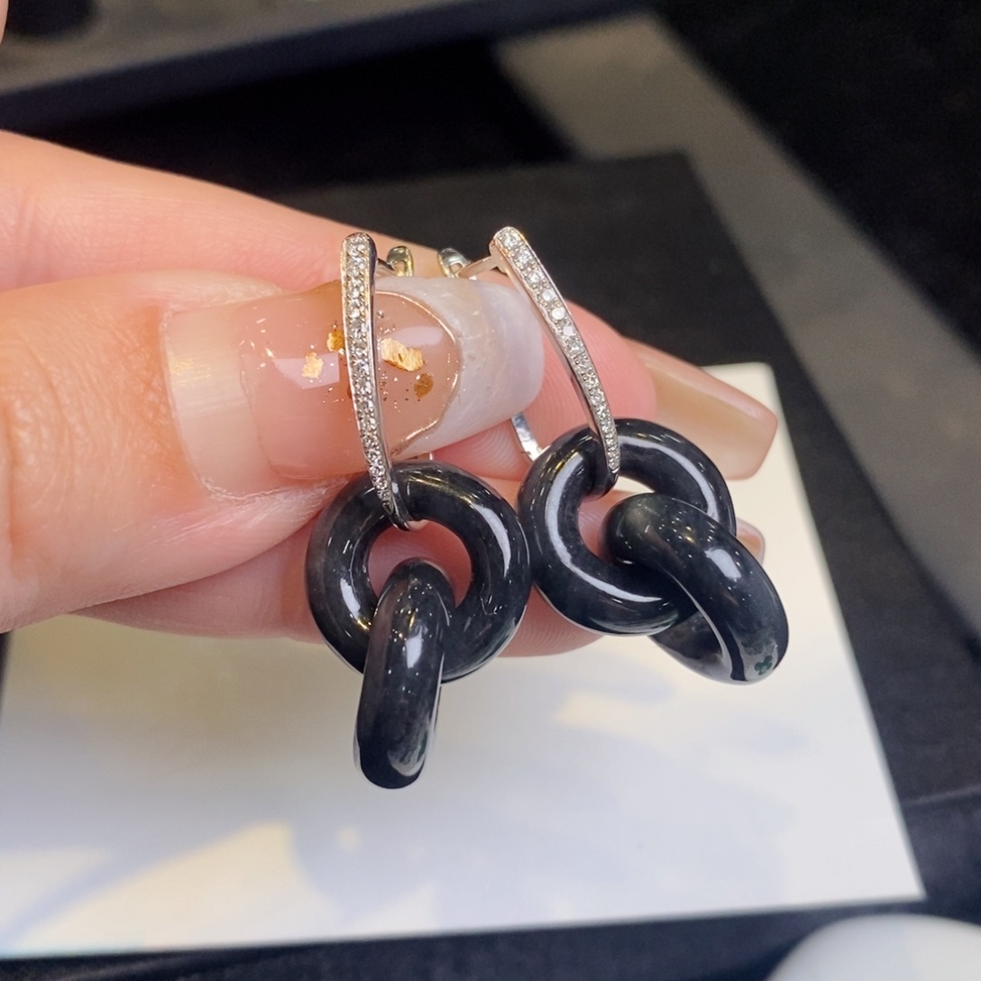 翡翠耳饰18K金镶嵌双环