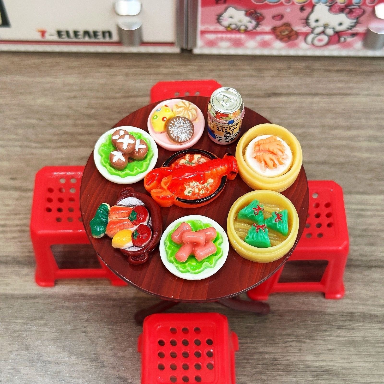 厨房过家家折叠迷你小餐桌凳儿童玩具食玩仿真摆件小人国娃屋场景