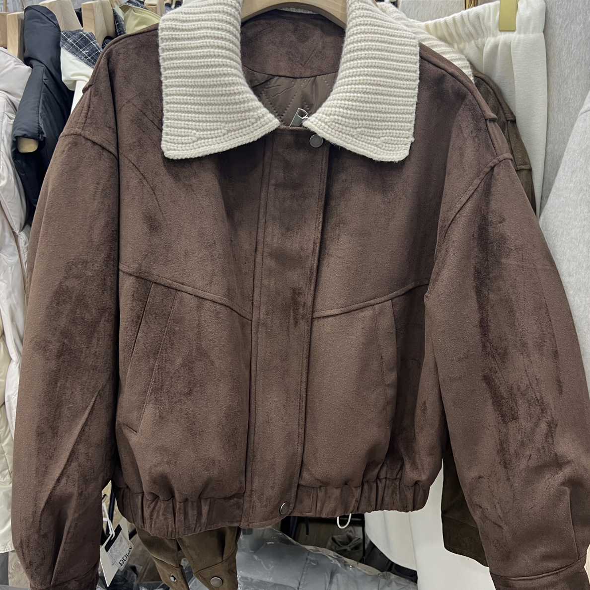 （现货）针织翻领夹棉外套休闲百搭时尚短款