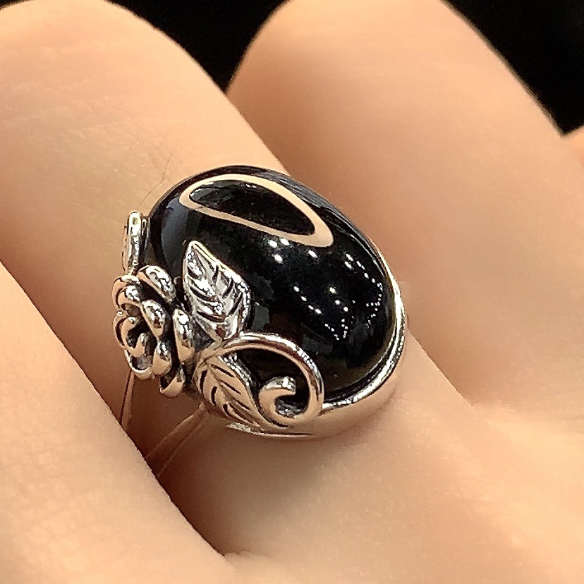 自留！个性立体玫瑰花黑玛瑙戒指