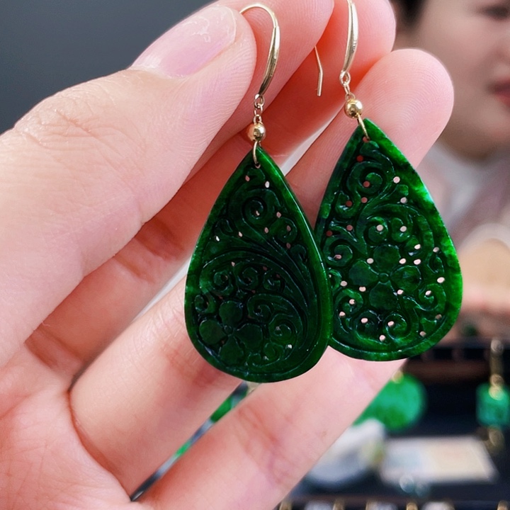 翡翠耳饰18K金镶嵌饰品