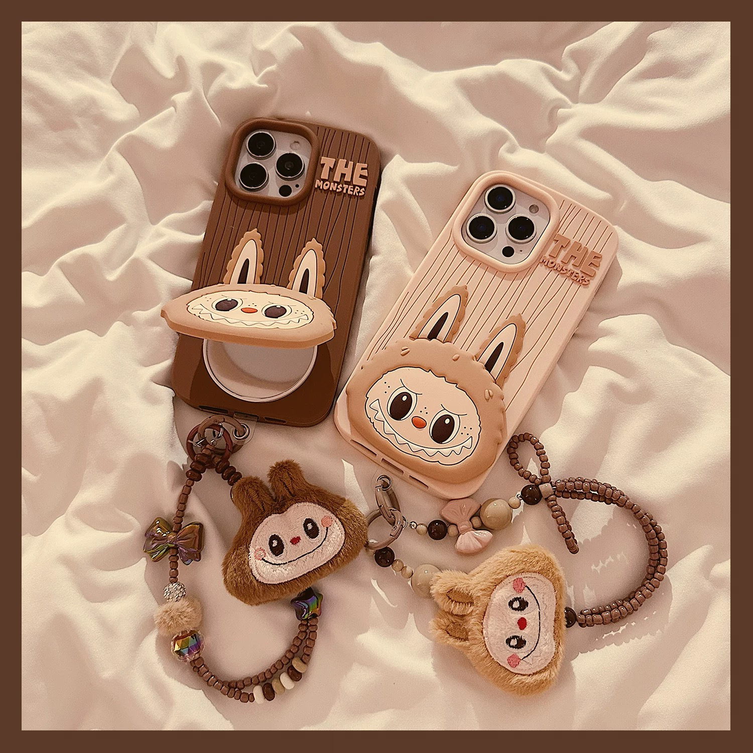 卡通拉布布翻盖镜iPhone16promax适用苹果15硅胶手机壳13软14链条