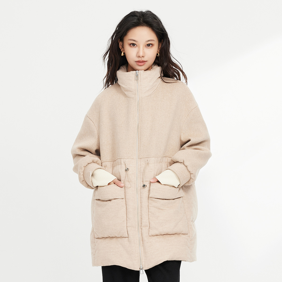 GOOBGS立领加厚羽绒服宽松显瘦高级感一手长保暖外套G3466063