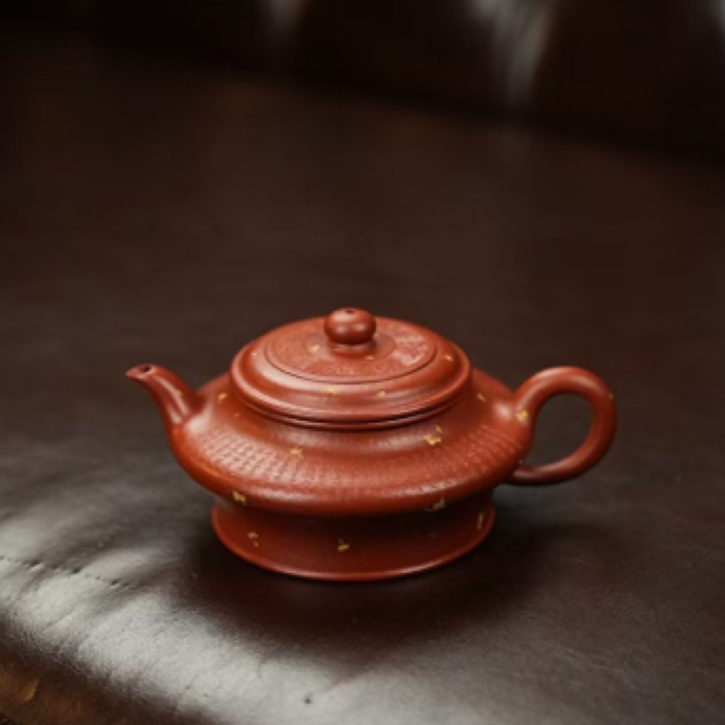 宜兴紫砂壶高虚扁全手工·180CC 原矿30目粗砂朱泥 手刻般若心经