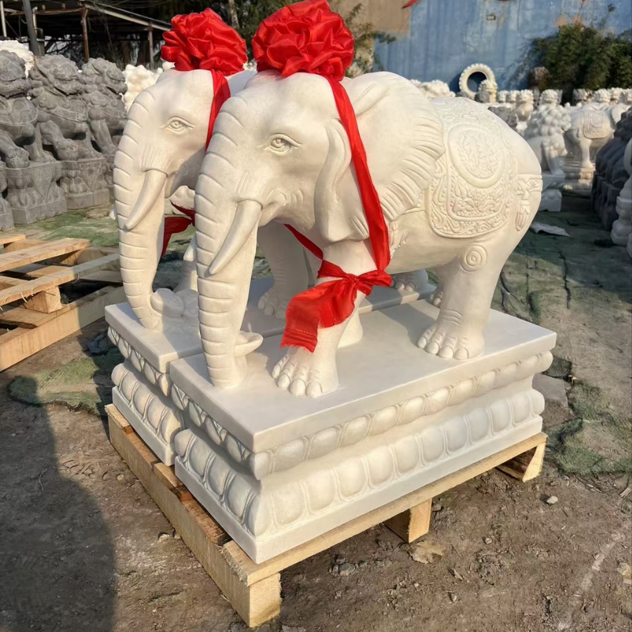 石雕汉白玉小象石头大象一对门口摆件别墅玄关看门护院雕刻摆设