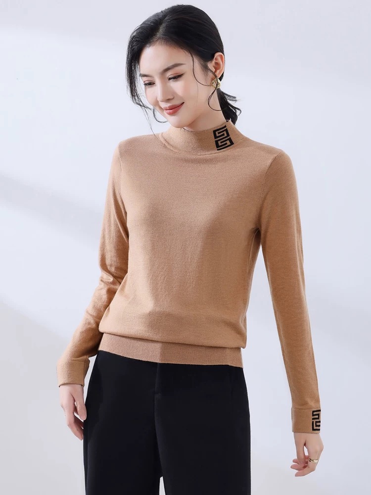 [格外有喜]时尚打底衫女2024新款羊毛秋冬内搭毛衣新款半高领