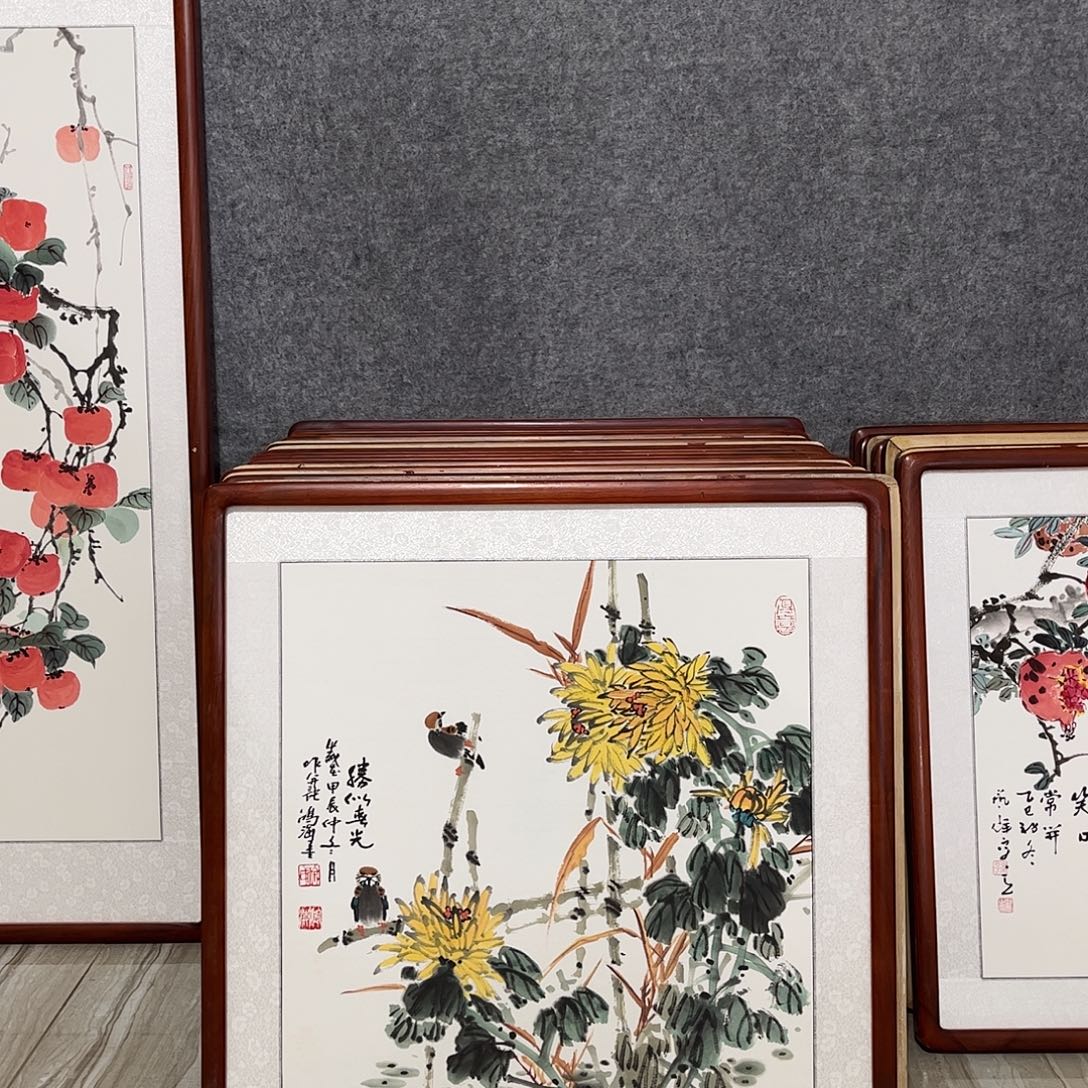 国画书画作品带框63×63