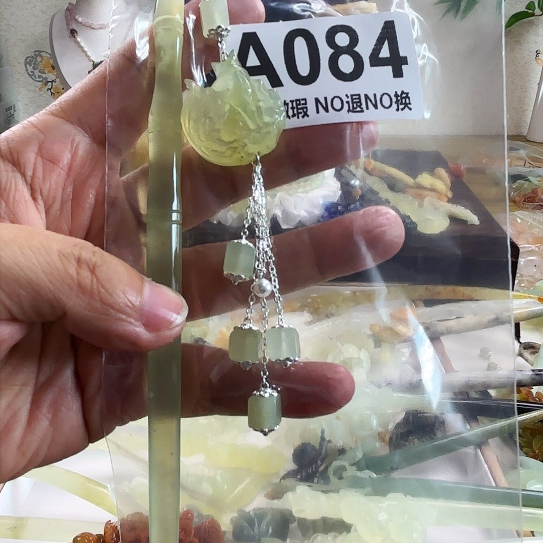 蛇纹石玉发饰合金小*狸