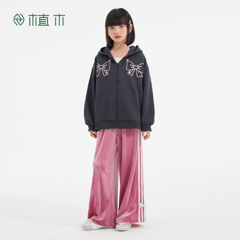 植木童装 儿童外套2025秋季新款中大童连帽开衫卫衣上衣女童卫衣