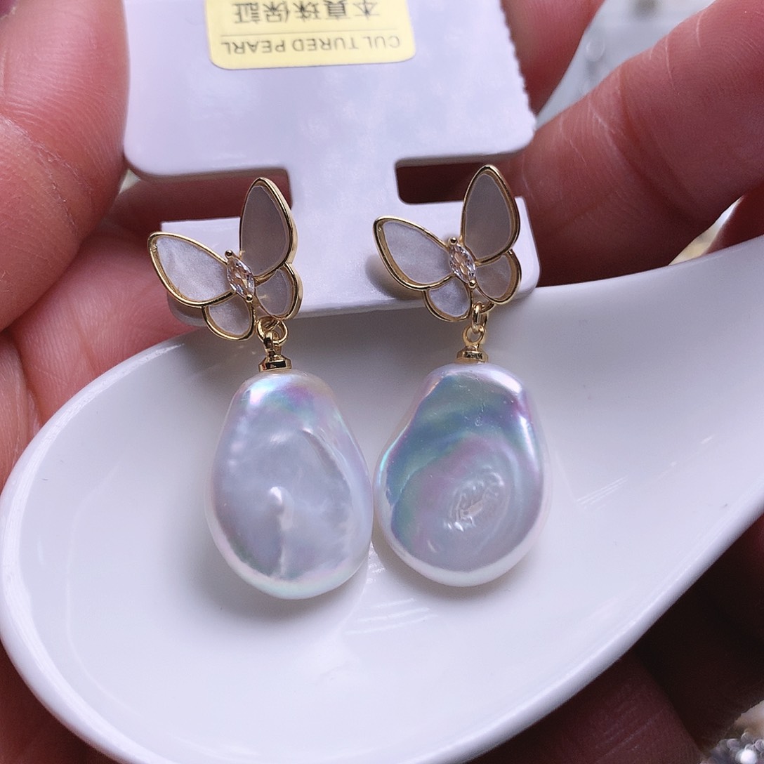 淡水珍珠耳饰银S925镶嵌