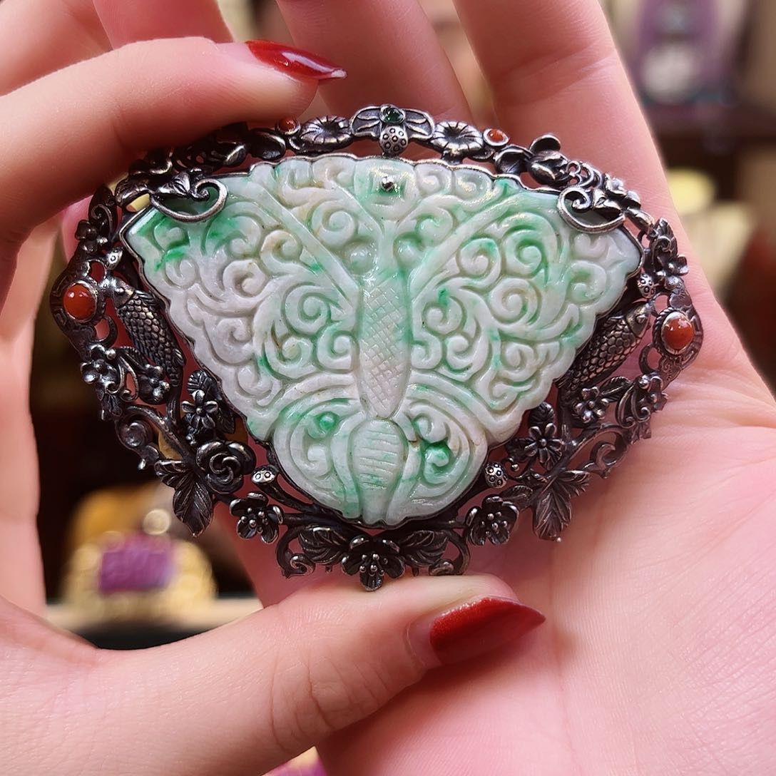 翡翠吊坠(不含链)银S925镶嵌吊坠