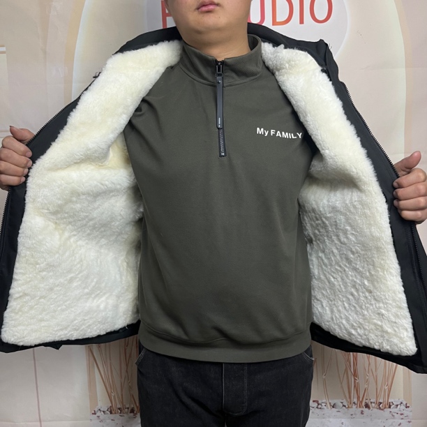 【整皮裁剪活里活面可拆卸连帽】冬季羊毛加厚保暖挡风抗寒男士