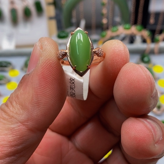 和田玉（碧玉）戒指银S925镶嵌