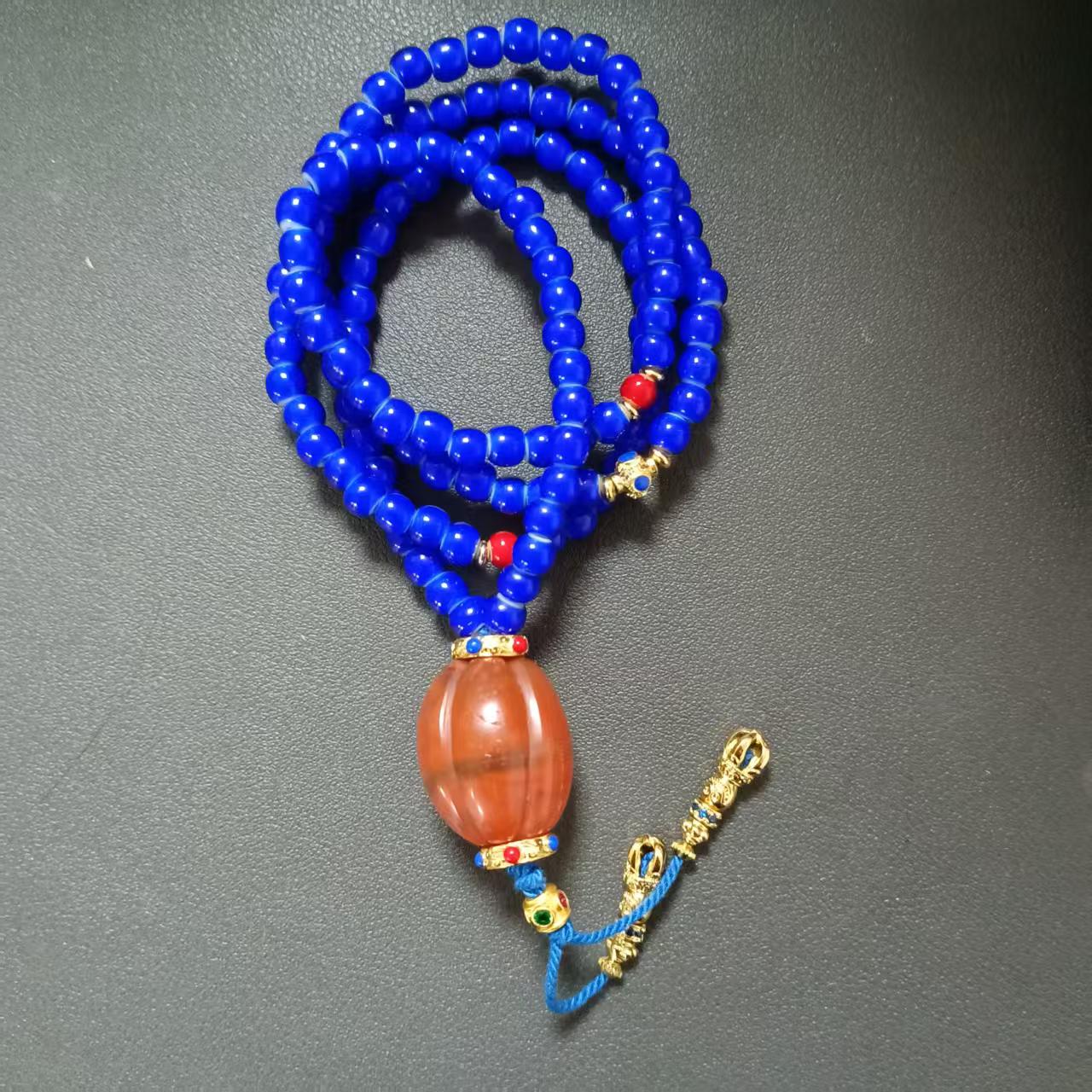 DZ7940  蓝琉璃珠链 老甘南南红 瓜珠 脖挂-HD