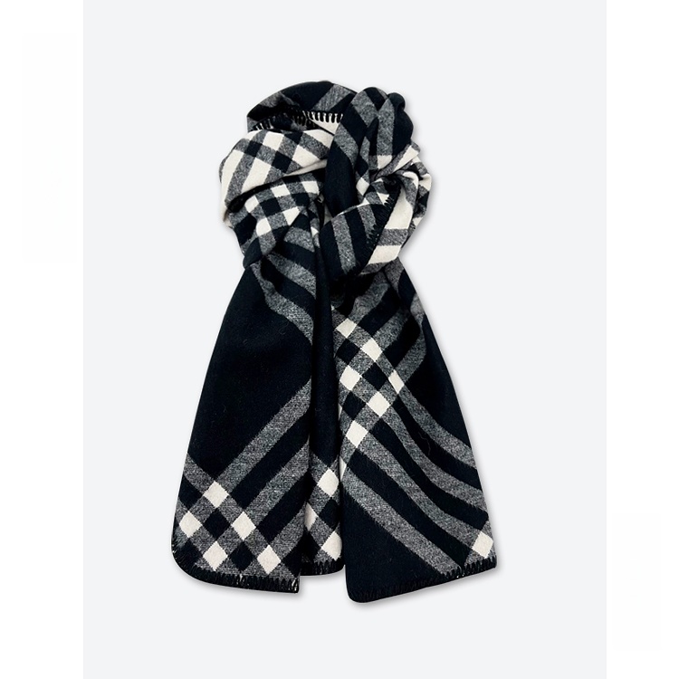 韩版明星同款经典格纹锁边羊毛混纺围巾女秋冬保暖百搭气质围脖