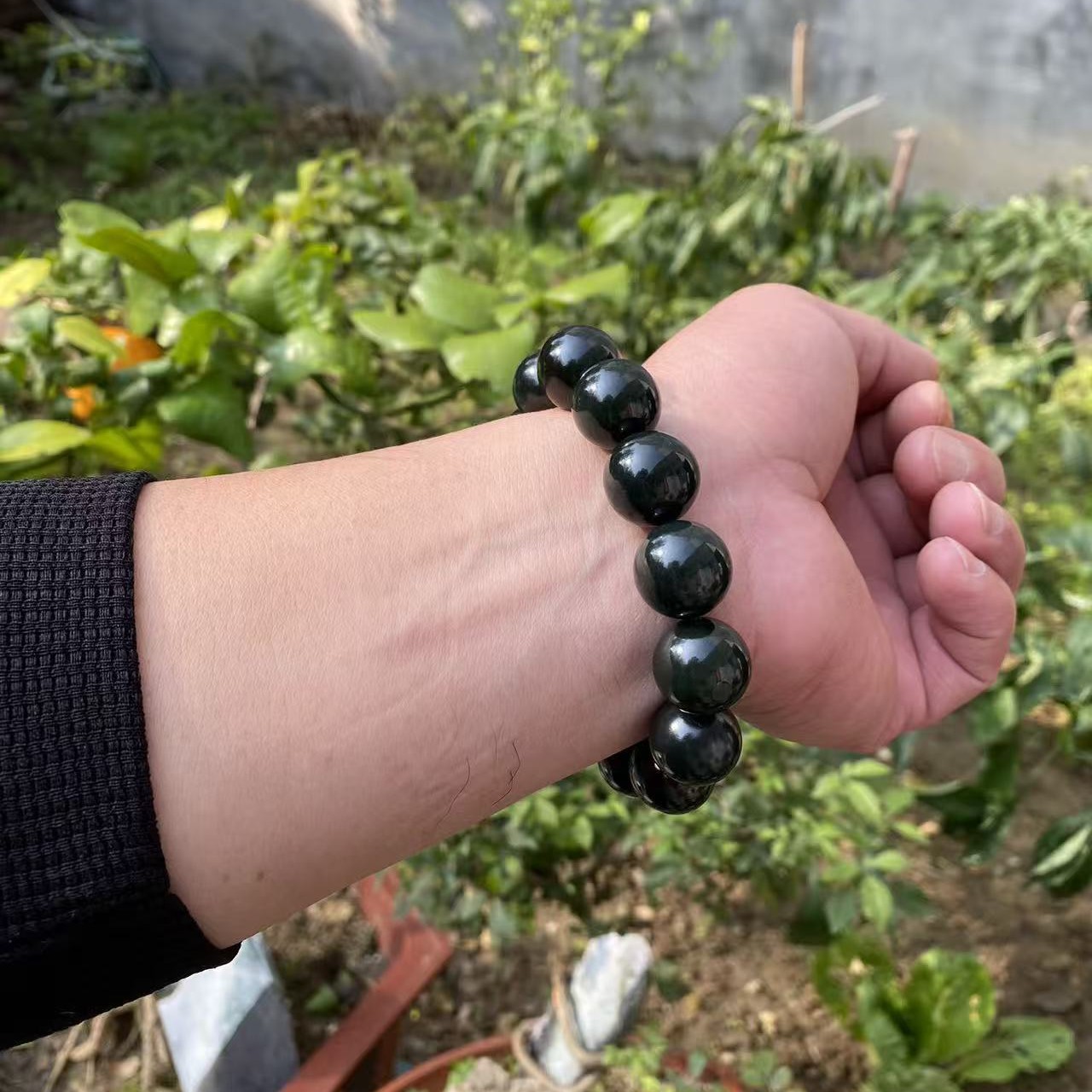 天然和田玉老料油青16mm手链 男士把玩 高贵 大气 百搭款