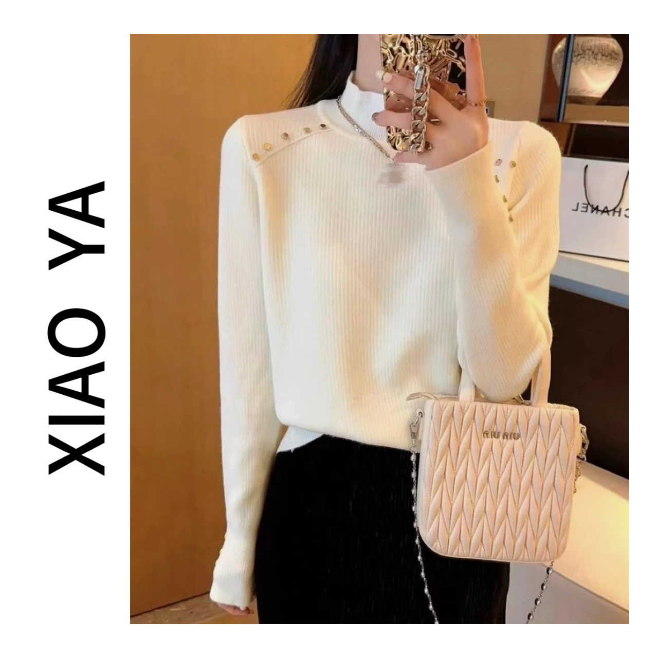 9112冬季新款时尚气质金豆款袖口开叉加厚一体绒百搭针织上衣