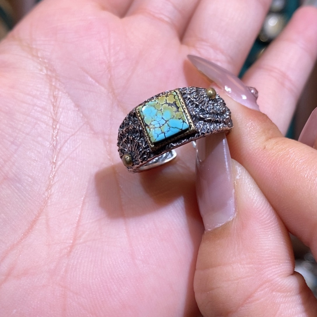 绿松石戒指银S925镶嵌戒指