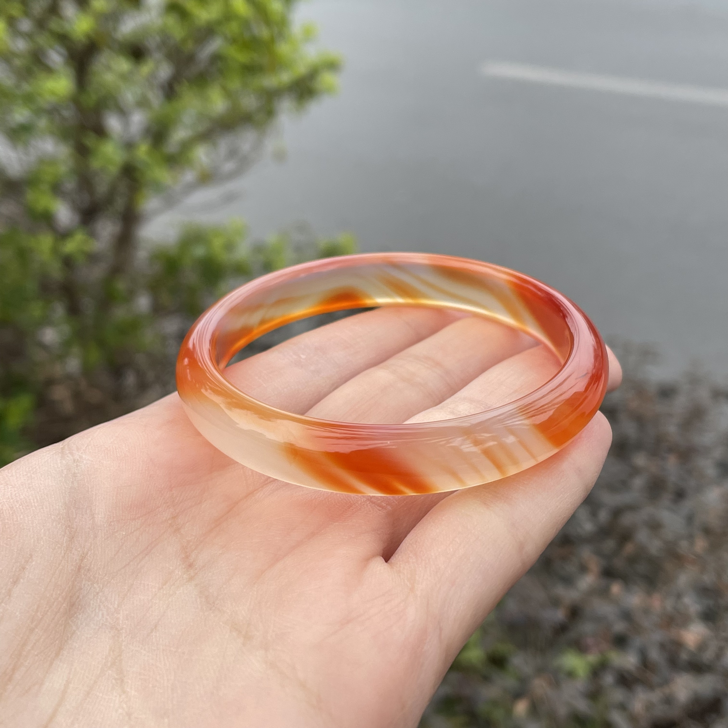 圈口56+正圈橘红色锦鲤飘缠丝飘纹飘水草介意勿拍！-玛瑙