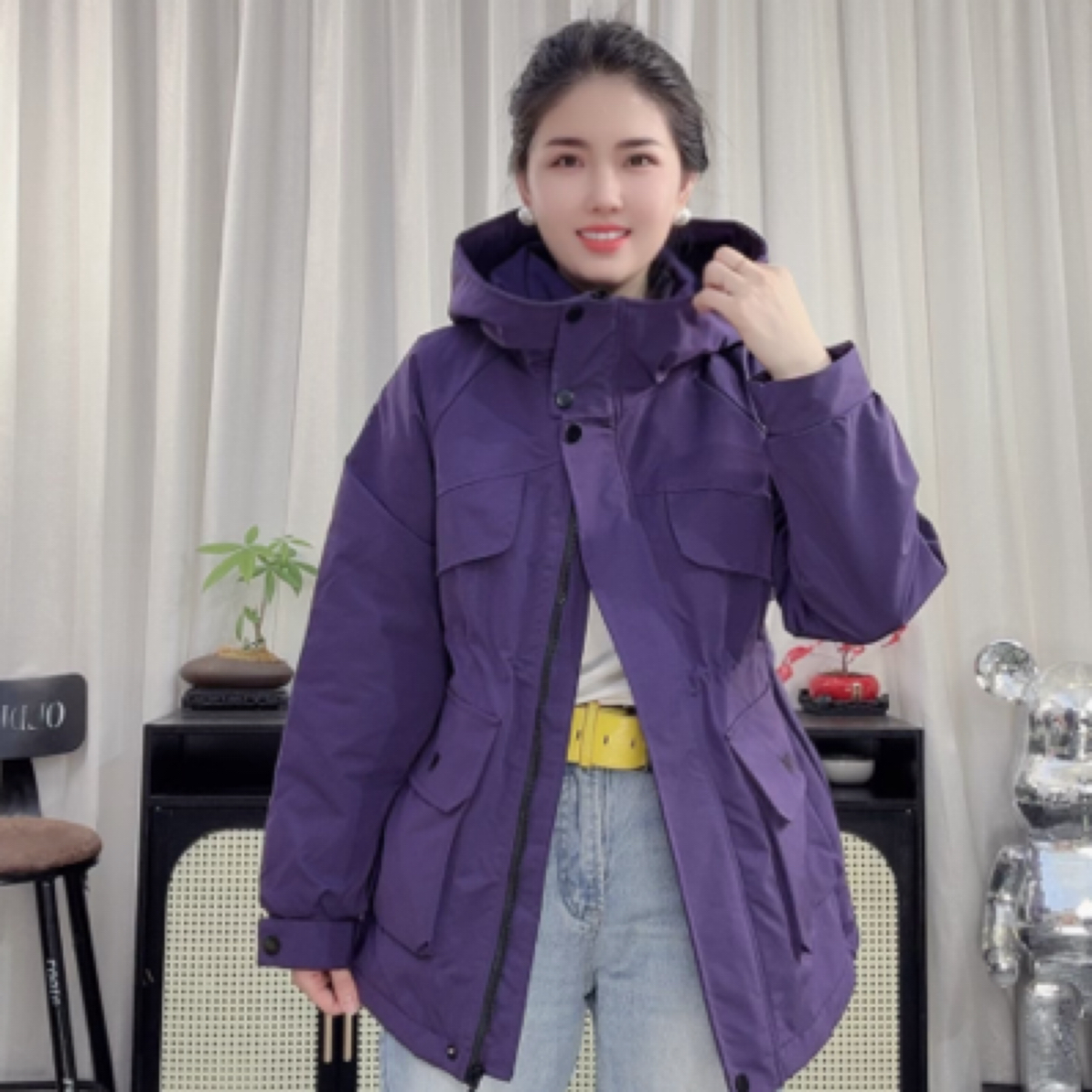【华姐】新款派克厚款纯色女防风耐磨连帽短外套