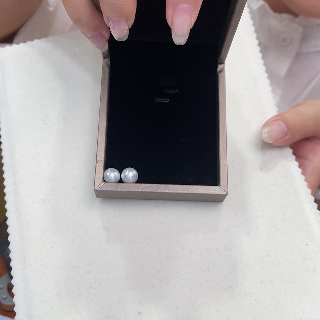 淡水珍珠耳钉18K金镶嵌9.5-10mm