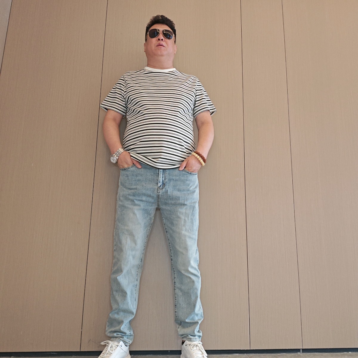 男士夏季修身时尚潮流百搭大码休闲牛仔裤立体剪裁大码男装弹力JD