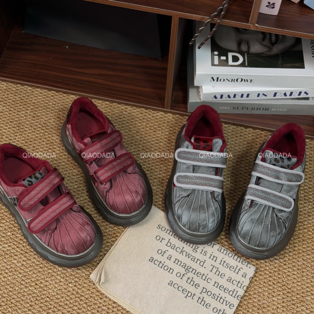 QIAODADA｜【鸳鸯板鞋】欧货小众贝壳头厚底休闲魔术贴板鞋｜5公分