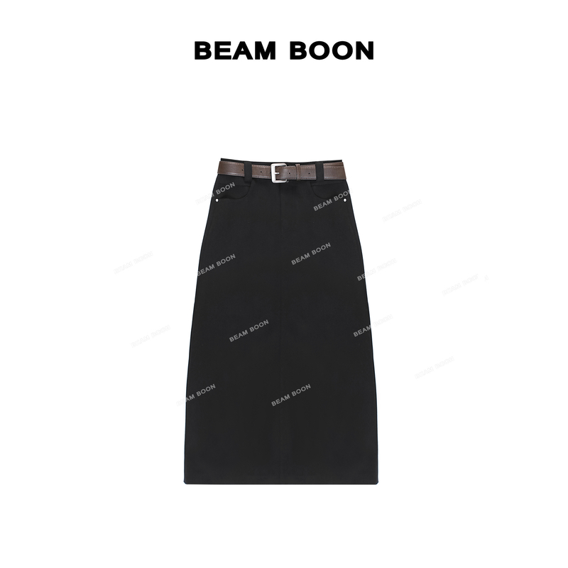 【摩登女主】色纺醋酸羊毛混纺高腰垂感直筒显瘦半身裙