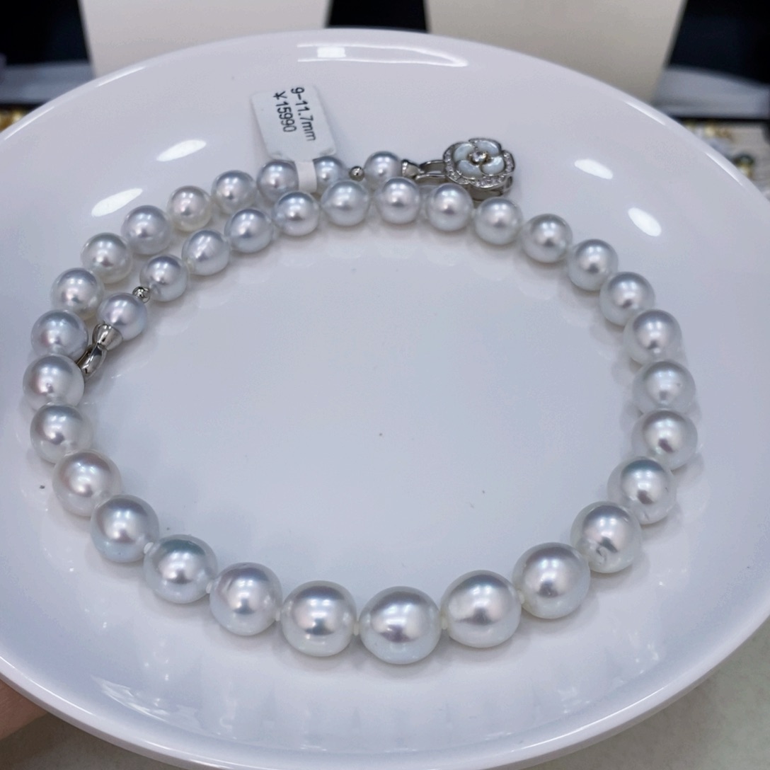 海水珍珠颈饰未镶嵌暂****称澳白项链9-11.7华