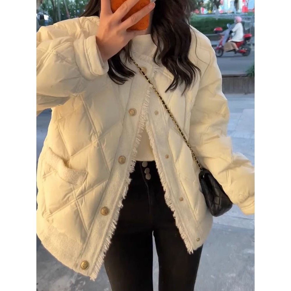 胖mm法式小香风棉服外套女秋冬季2-300斤大码宽松加厚保暖棉衣ins