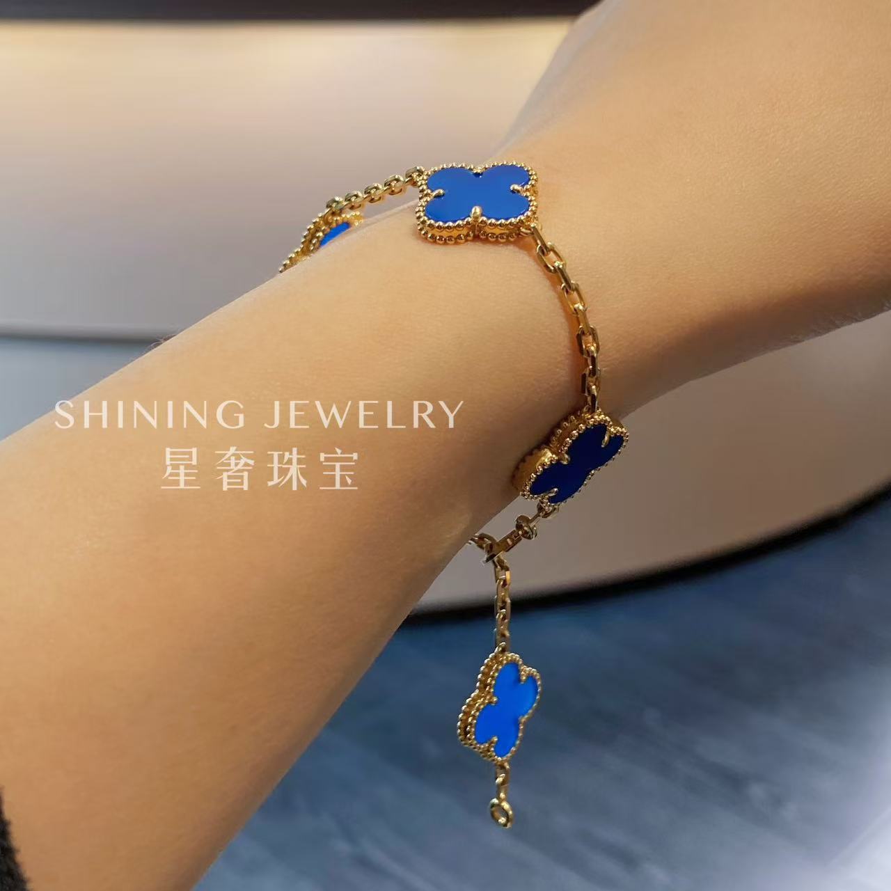 【星奢珠宝】（12克左右）18k金蓝玛瑙五花手链【少量库存】