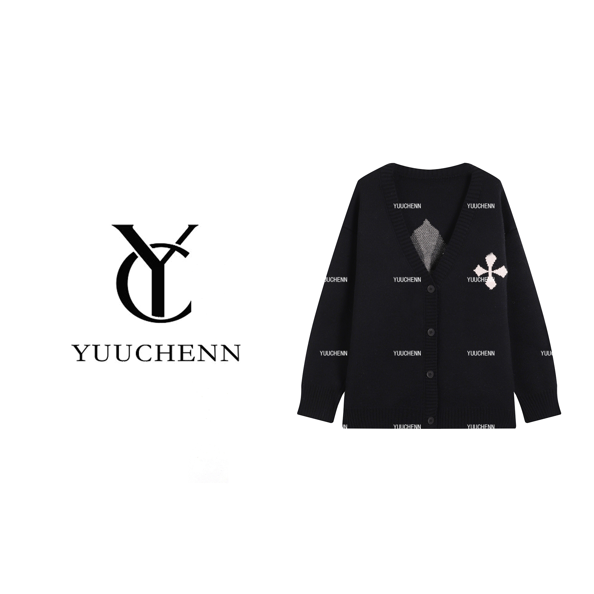 YUUCHENN“叠搭调性”慵懒风时尚毛衣女秋冬刺绣针织衫25C-W80132