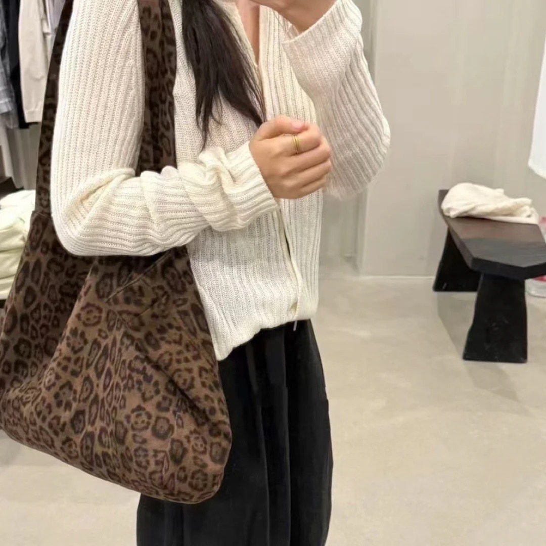 店主自留推荐韩代同款豹纹帆布包大容量包包百搭单肩包通勤托特包